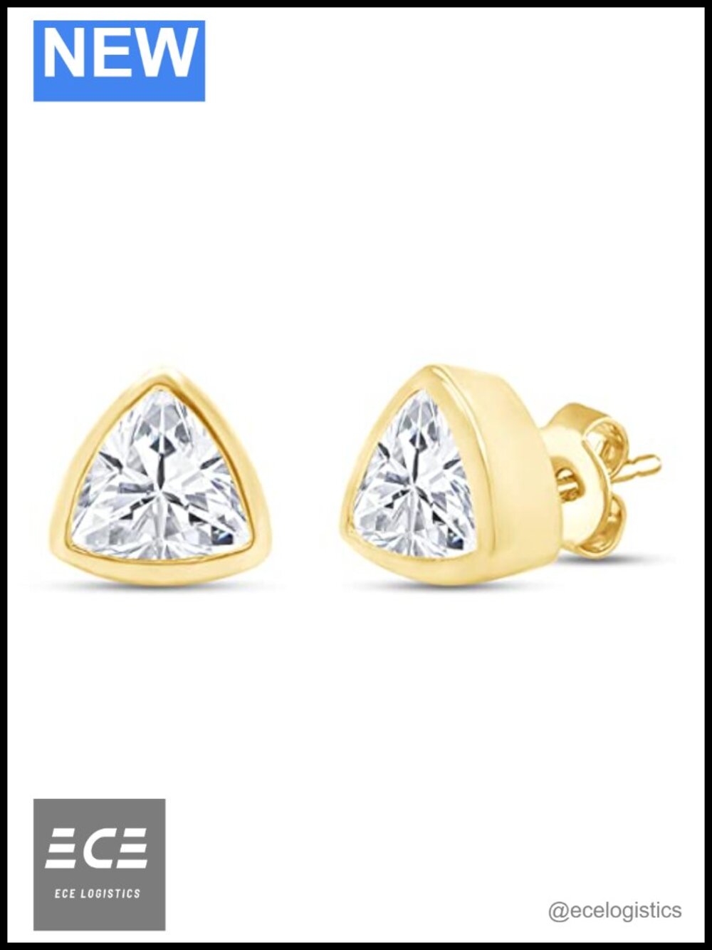 2.20 Ct Trillion Cut Lab Created Moissanite Bezel Stud Earrings in 14k Yellow